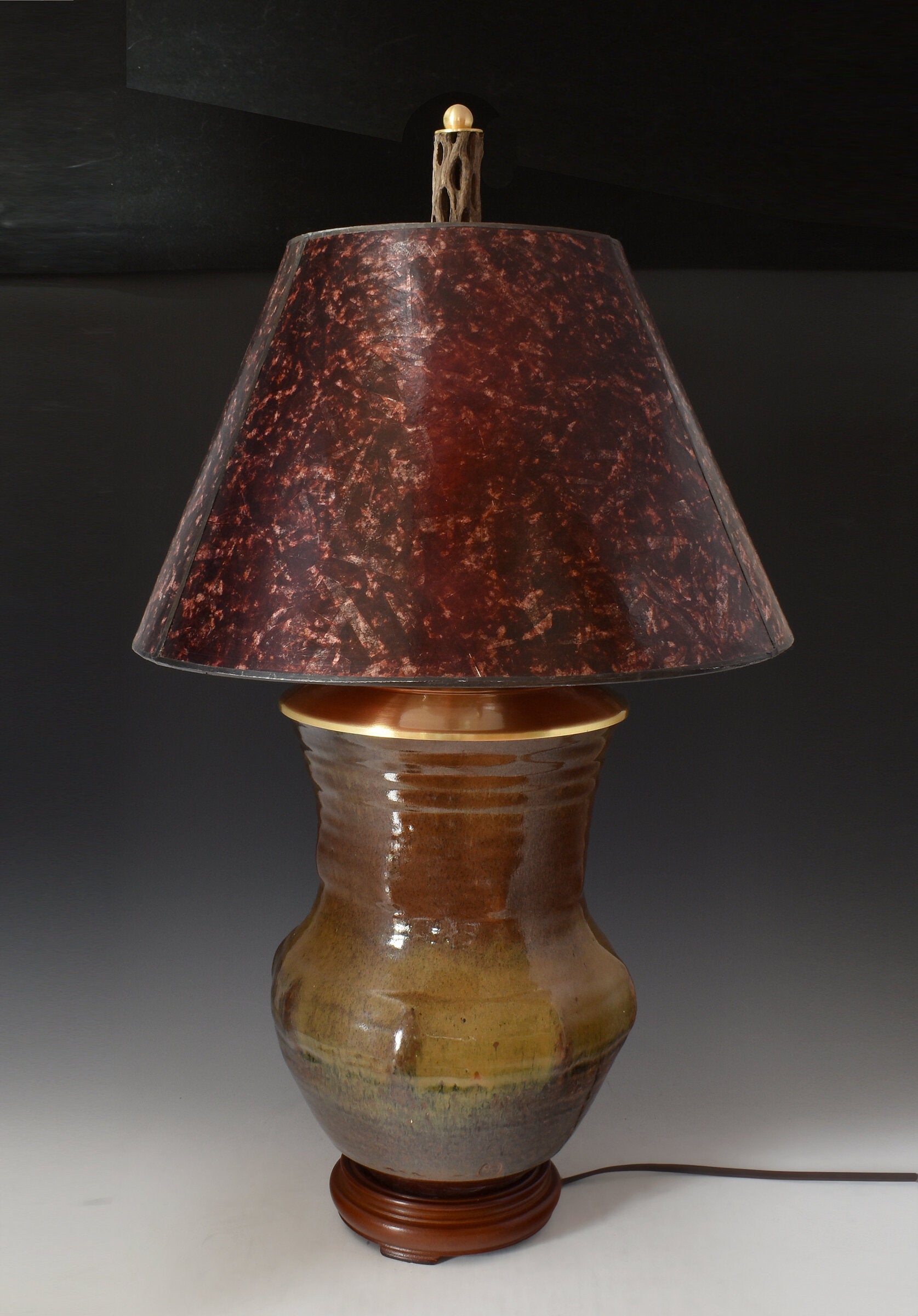 Stoneware Lamp with Amber Mica Shade