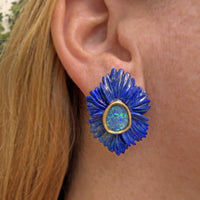 Treasure Chest Lapis & Opal Flower Earrings