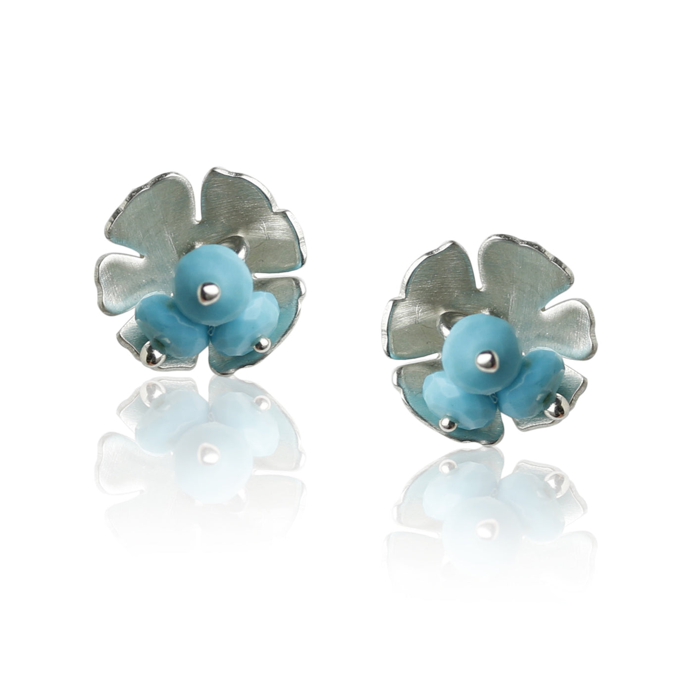 Silver Daisy Post Earrings with Turquoise Clusters