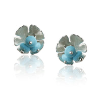 Silver Daisy Post Earrings with Turquoise Clusters