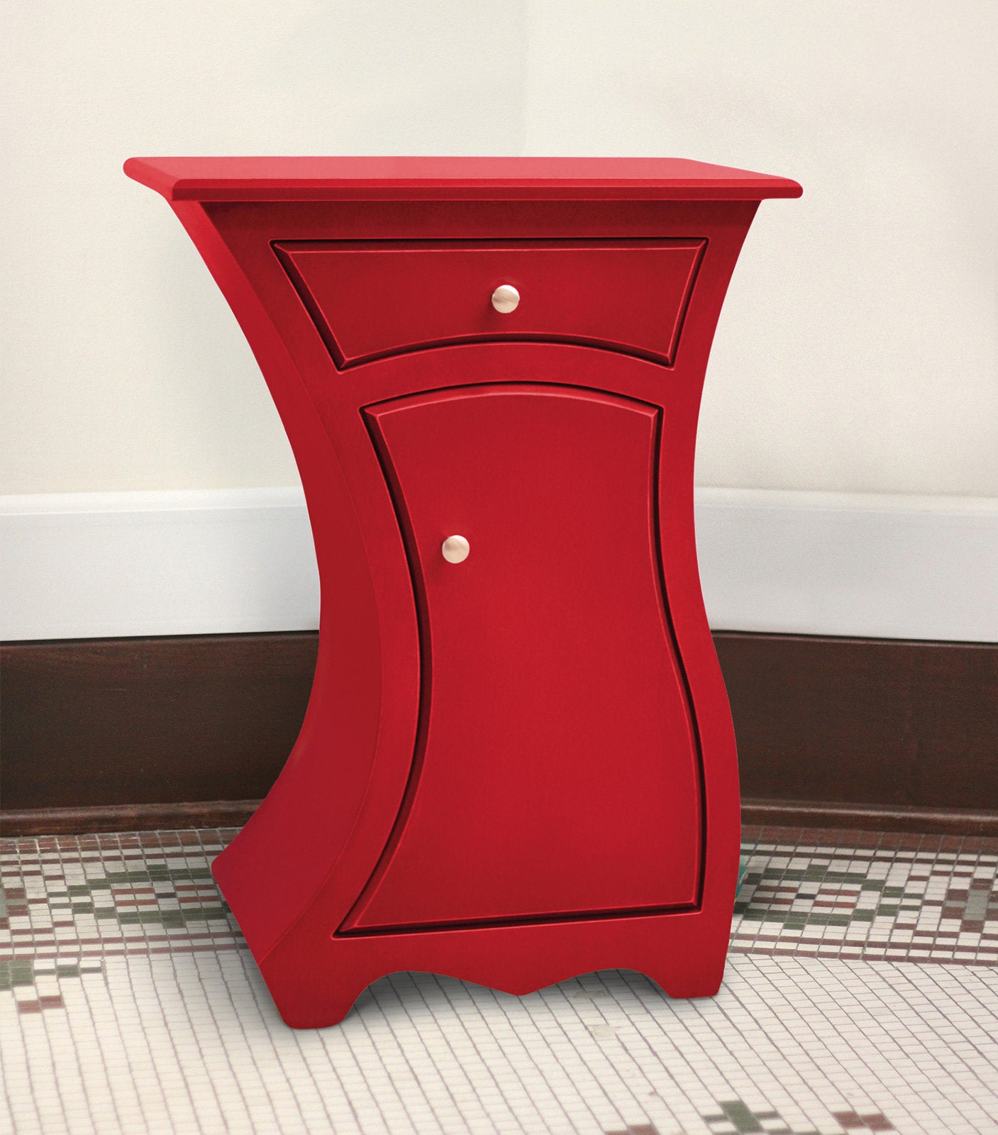 right-handed, vermilion paint