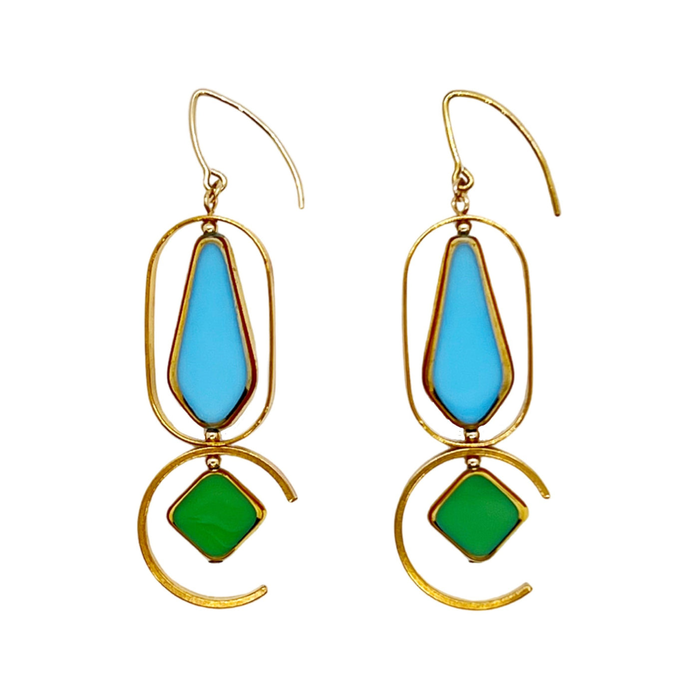 Pastel Blue and Green Art Deco Earrings