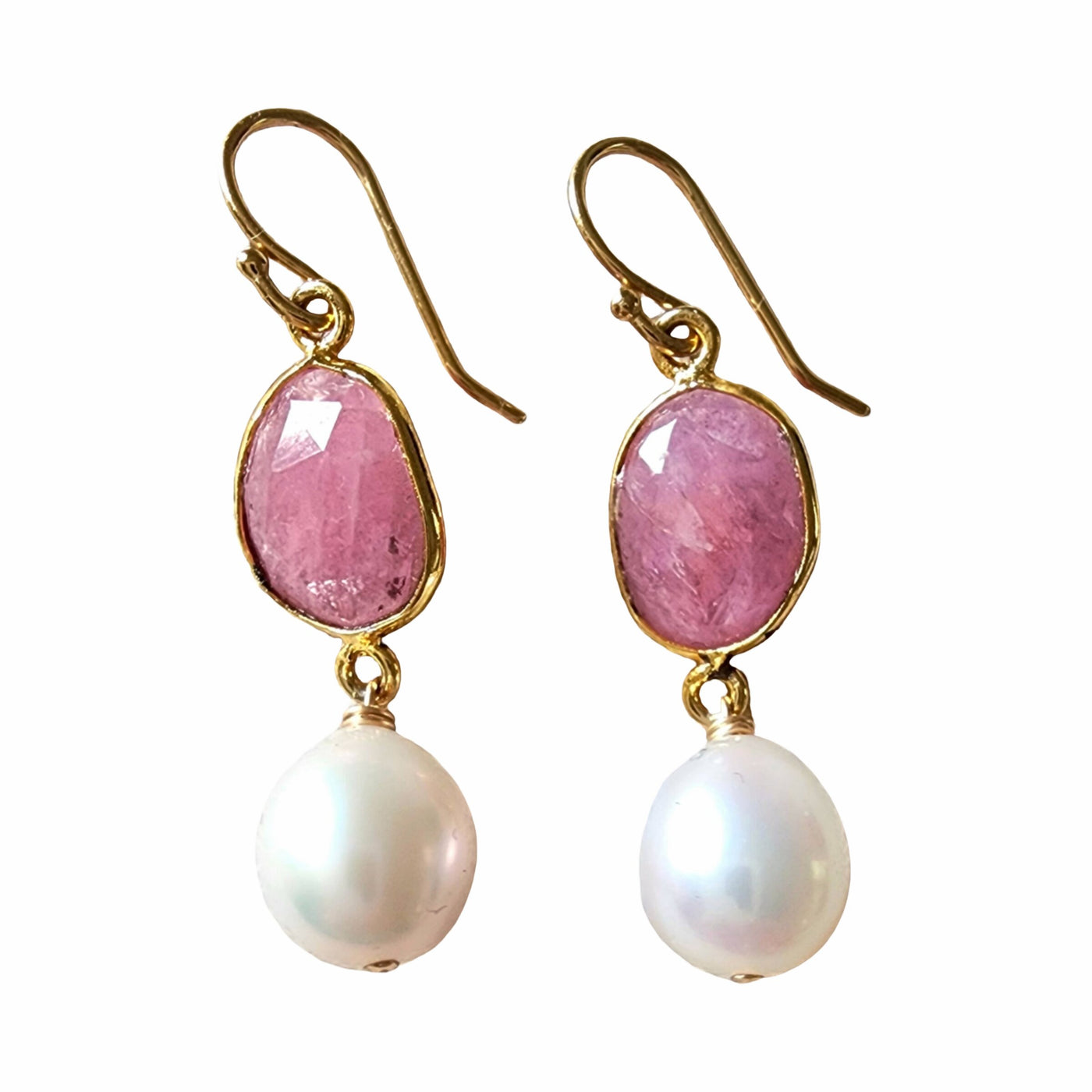 Pink Sapphire & Edison Pearl Earrings