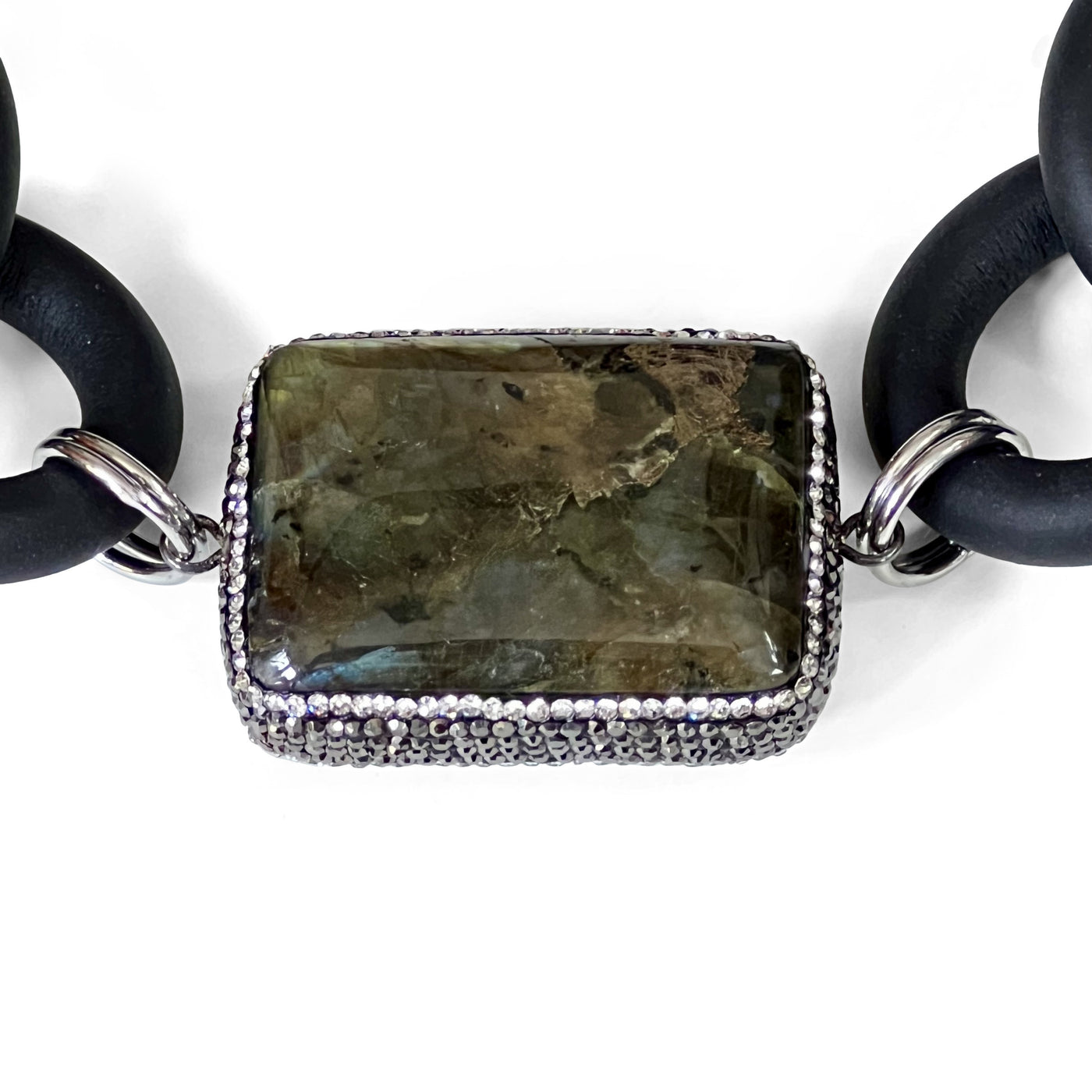 Large Labradorite and Rubber Necklace