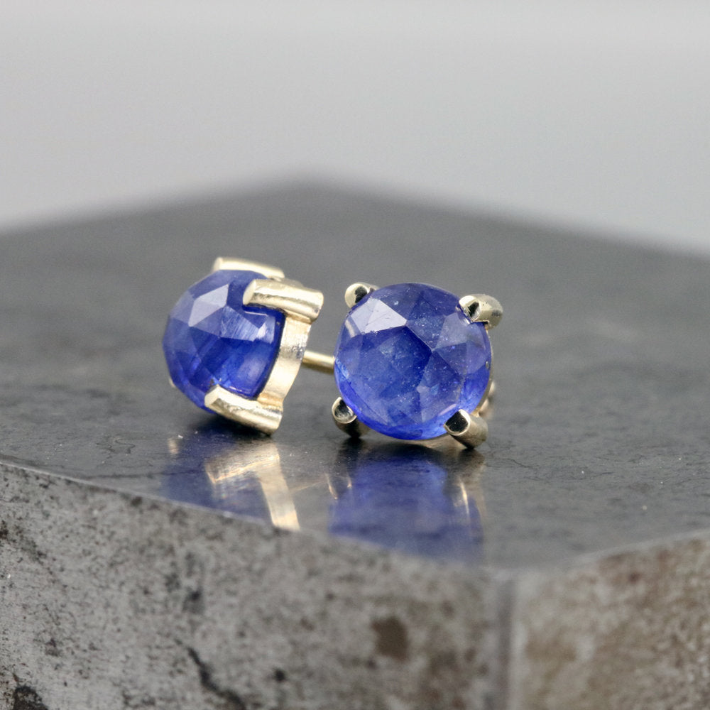 Rose Cut Blue Sapphire Stud Earrings