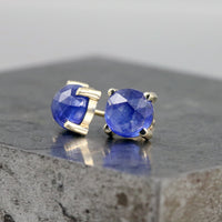 Rose Cut Blue Sapphire Stud Earrings