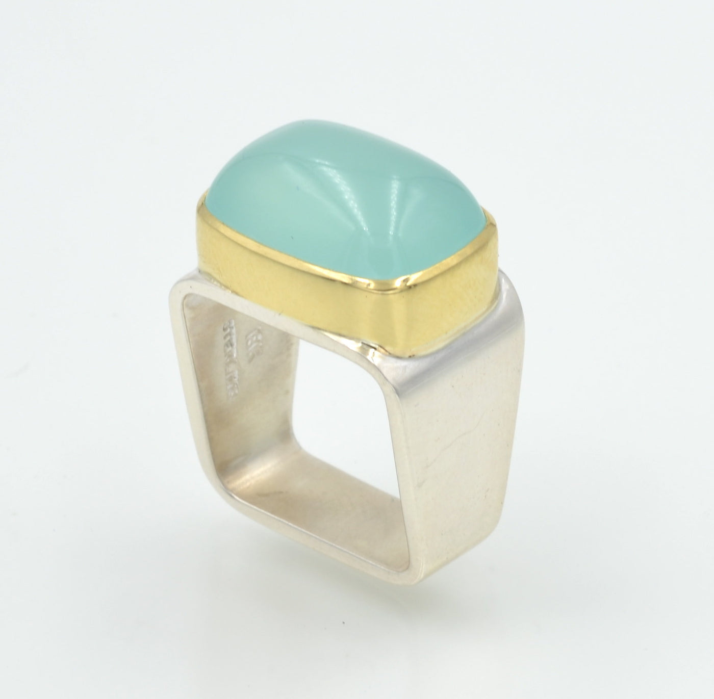 Aqua Chalcedony Square Ring