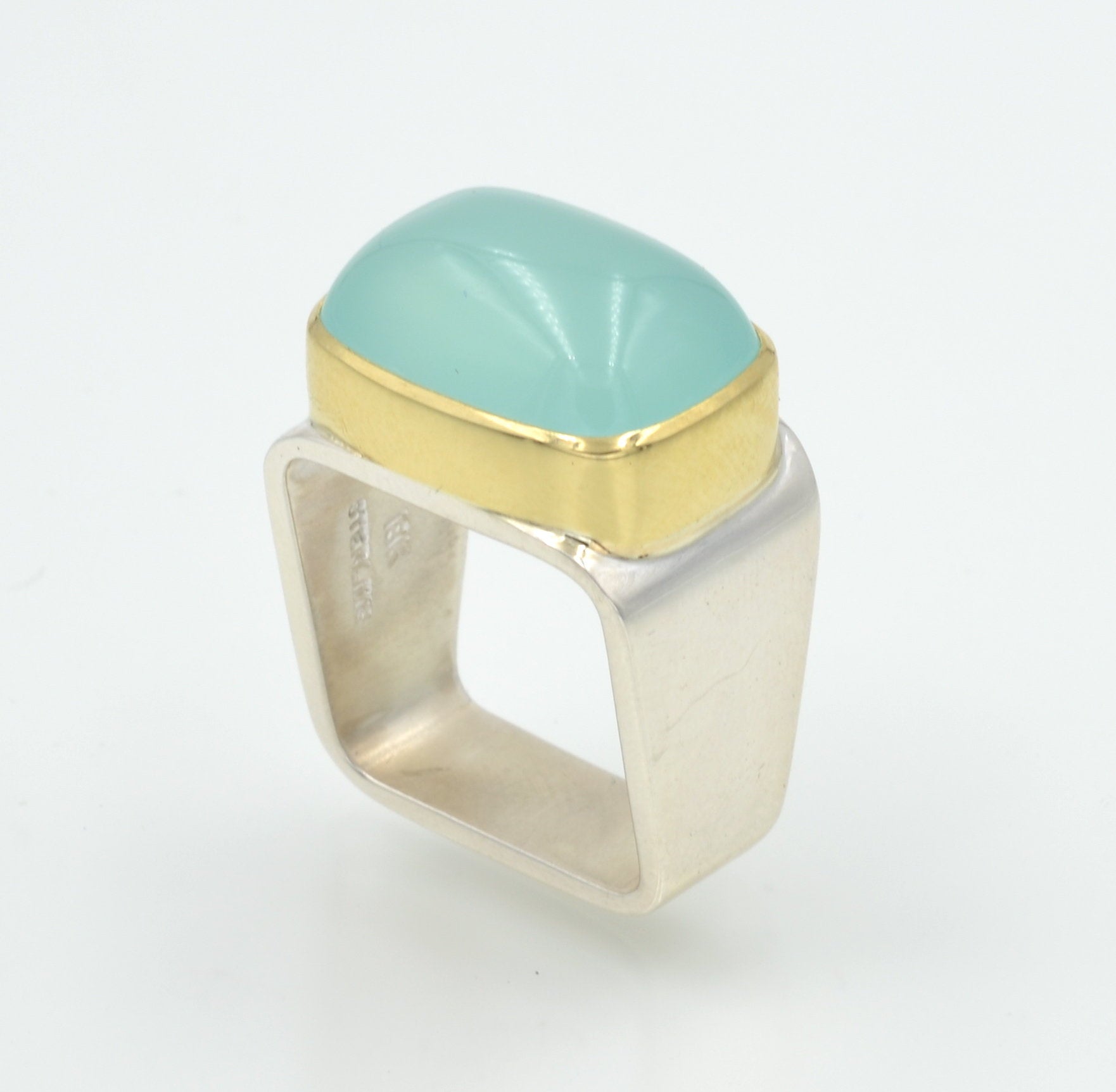 Aqua Chalcedony Square Ring