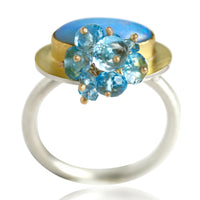 Azure Blue and Green Opal Ring with Fringe