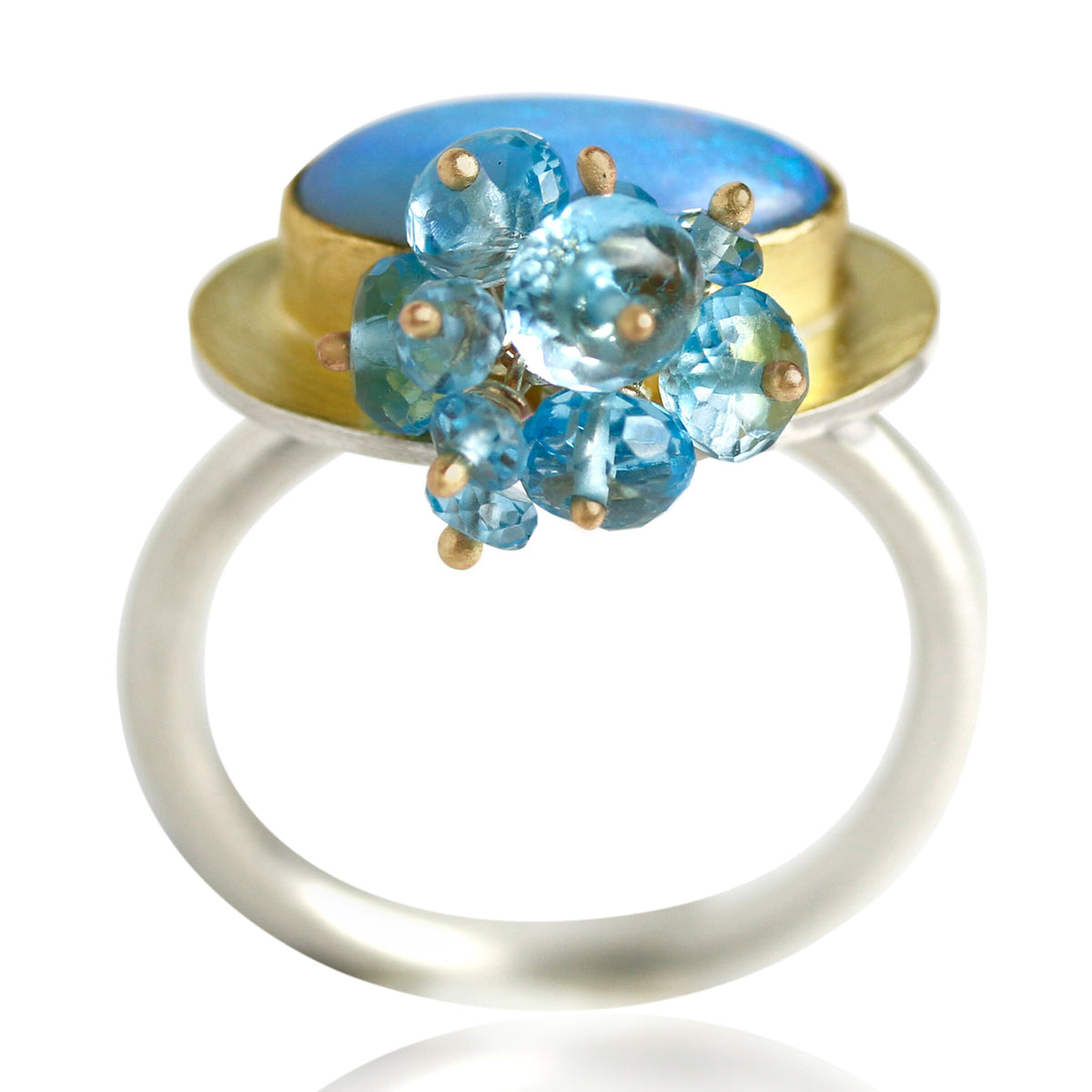 Azure Blue and Green Opal Ring with Fringe