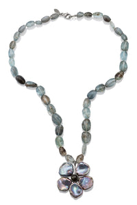 Aquamarine & Pearl Flower Necklace