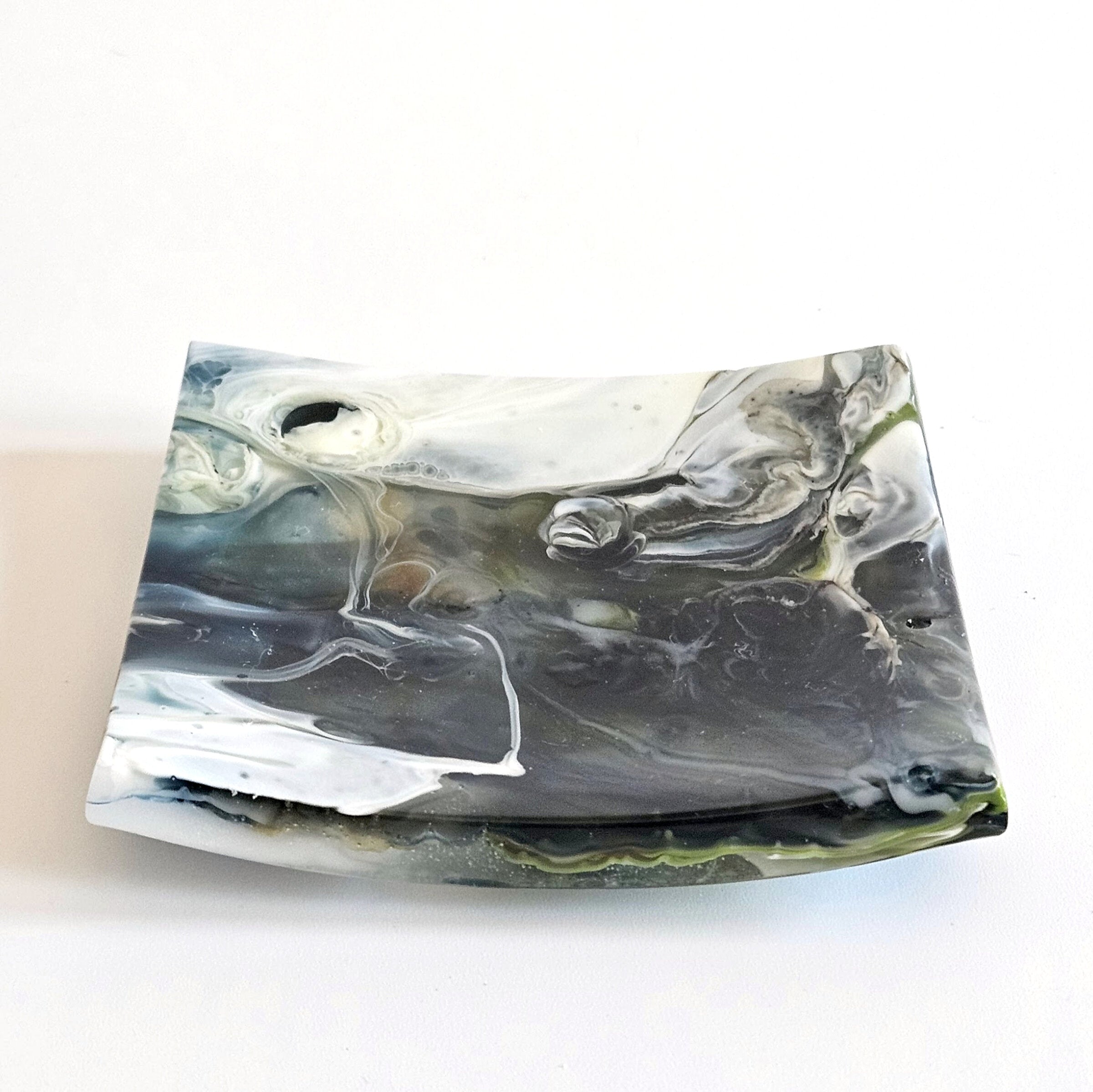 Cream and Multi-colored Sculptural Glass Dish - Onward Series