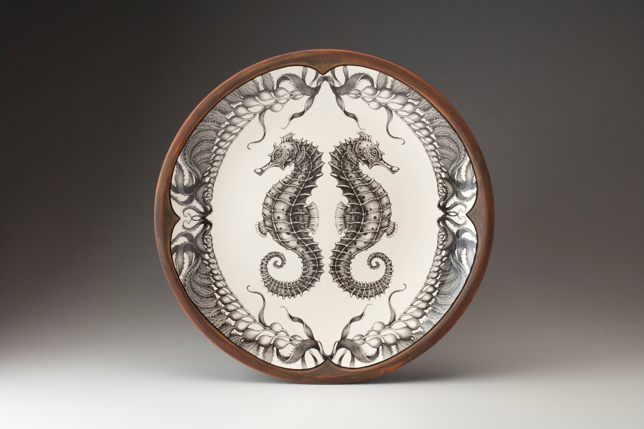 Large Round Platter: Seahorse