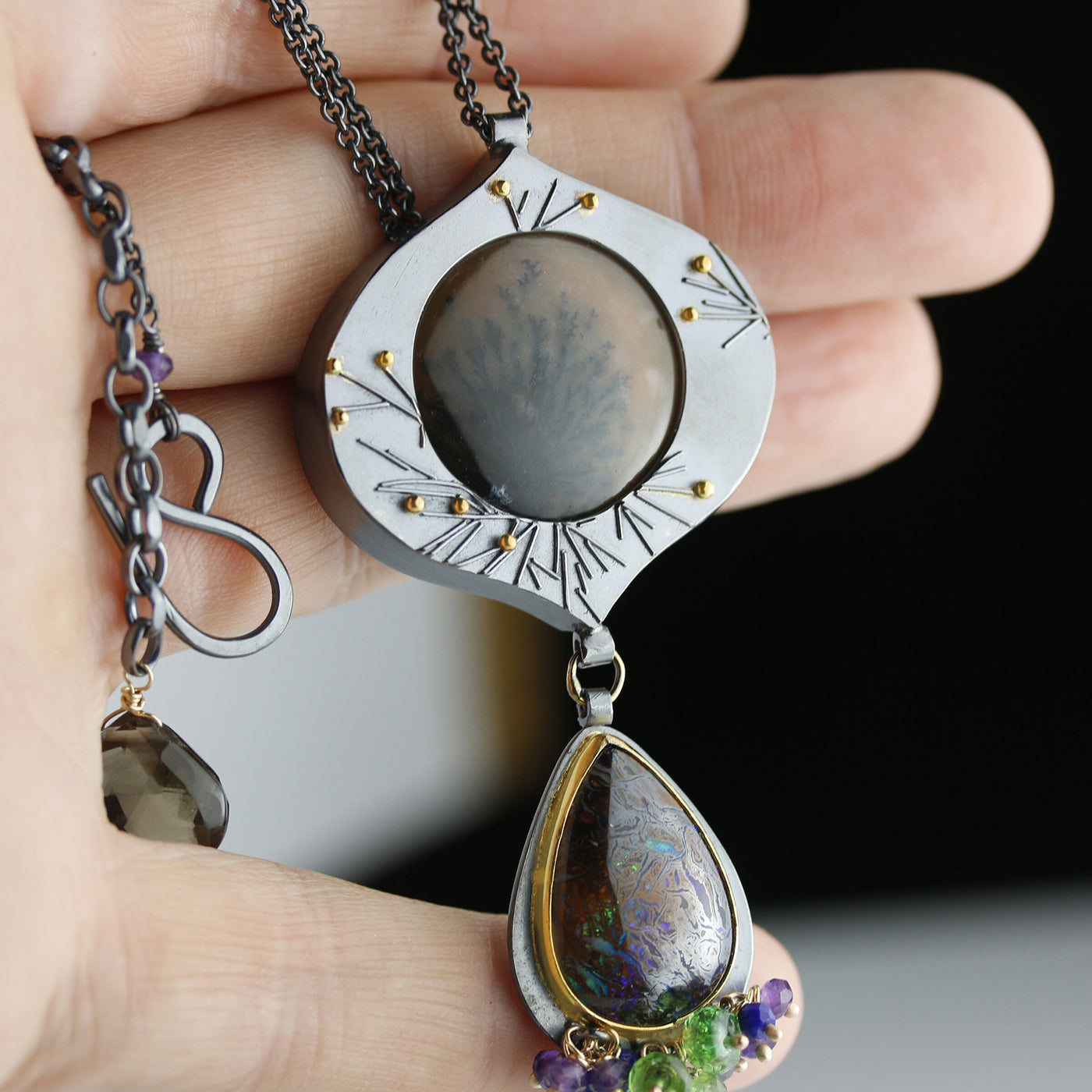 Paiute Agate and Boulder Opal Pendant