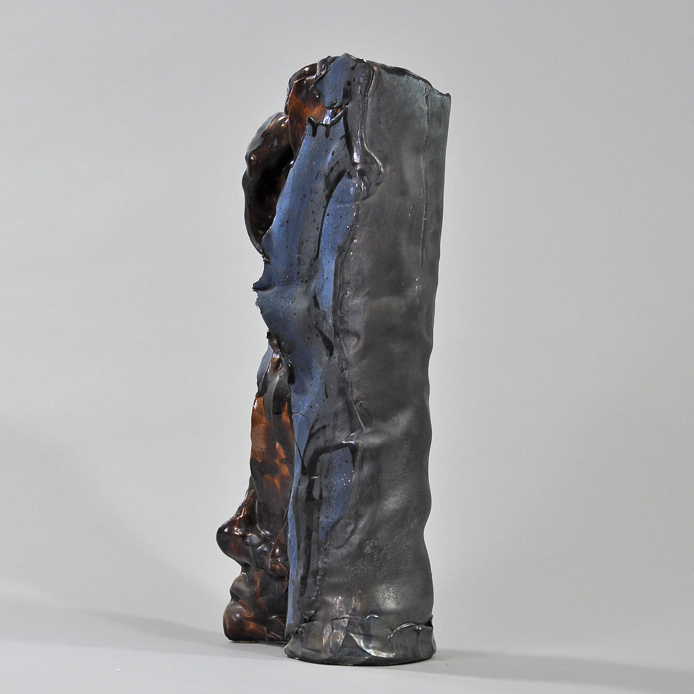 Black Ceramic Vase with Dark Blue Ruffle