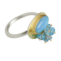 Azure Blue and Green Opal Ring with Fringe