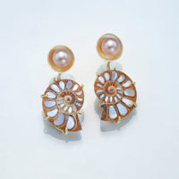 Ammonite and Pearl Basket Earrings