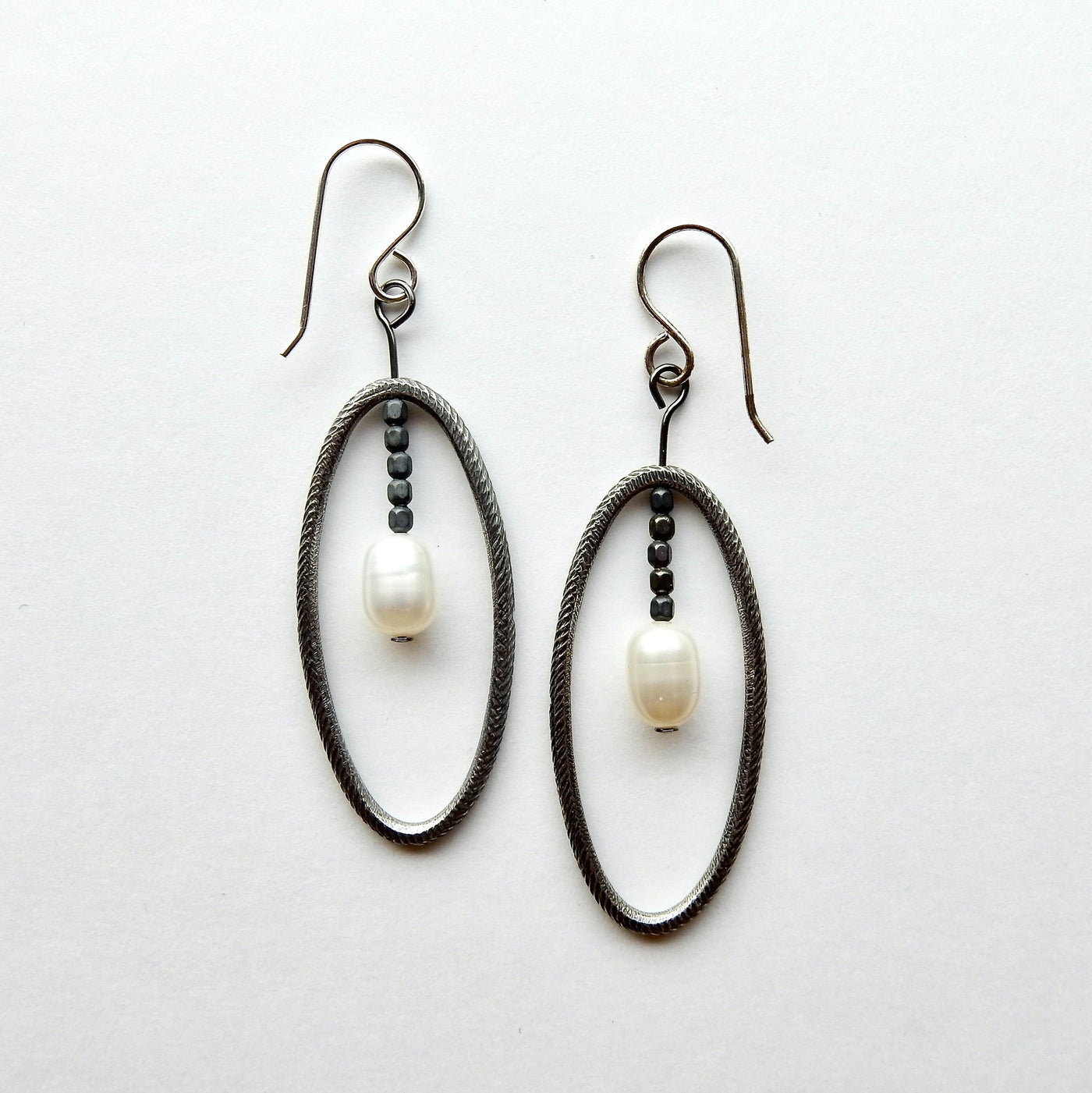 Sterling Silver Oval and Pearl Earrings