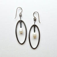Sterling Silver Oval and Pearl Earrings