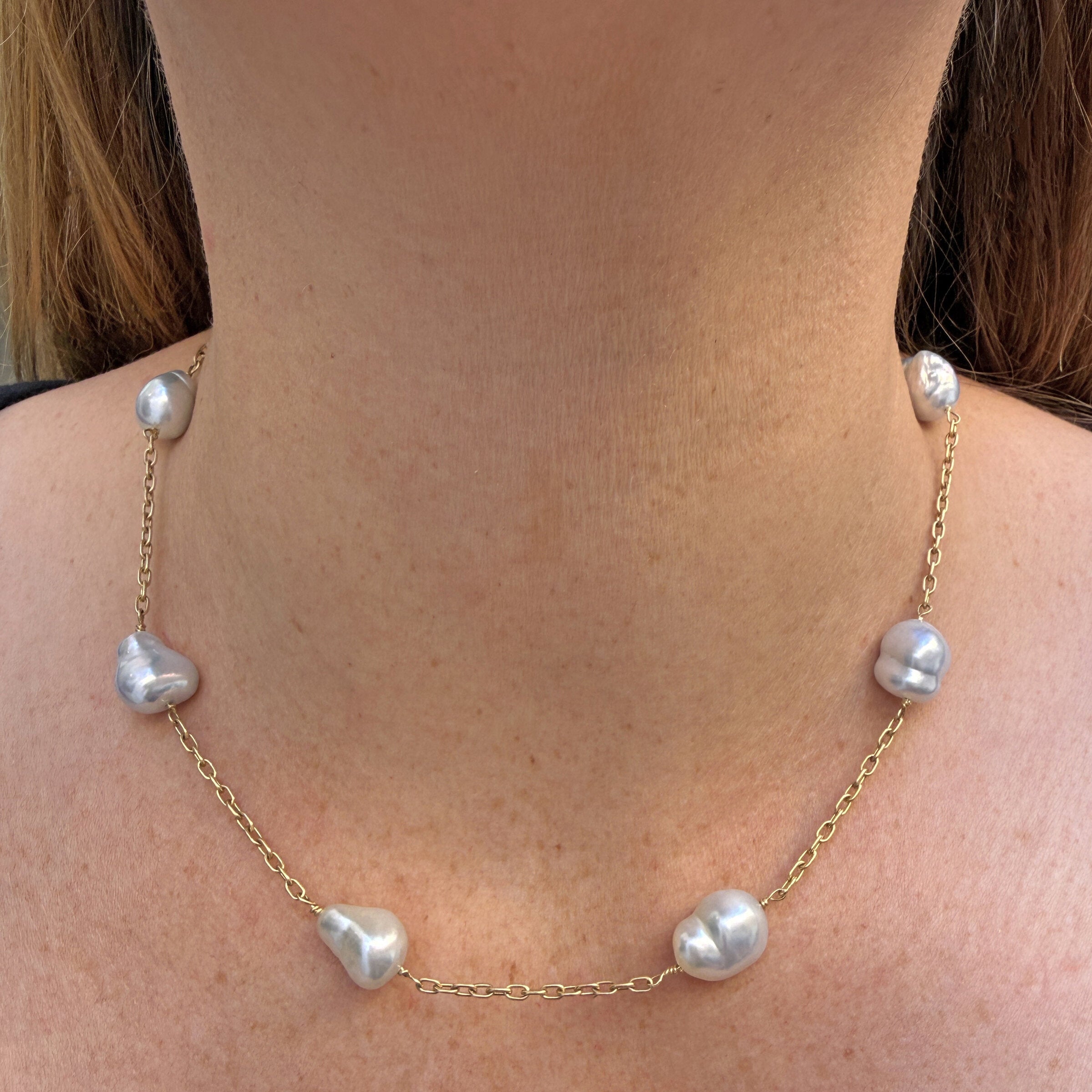 Baroque Akoya Pearl Station Necklace