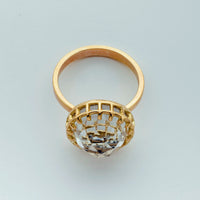 Mesh Prong 14k Ring with Fancy-Cut 12mm Quartz Dome Cabochon