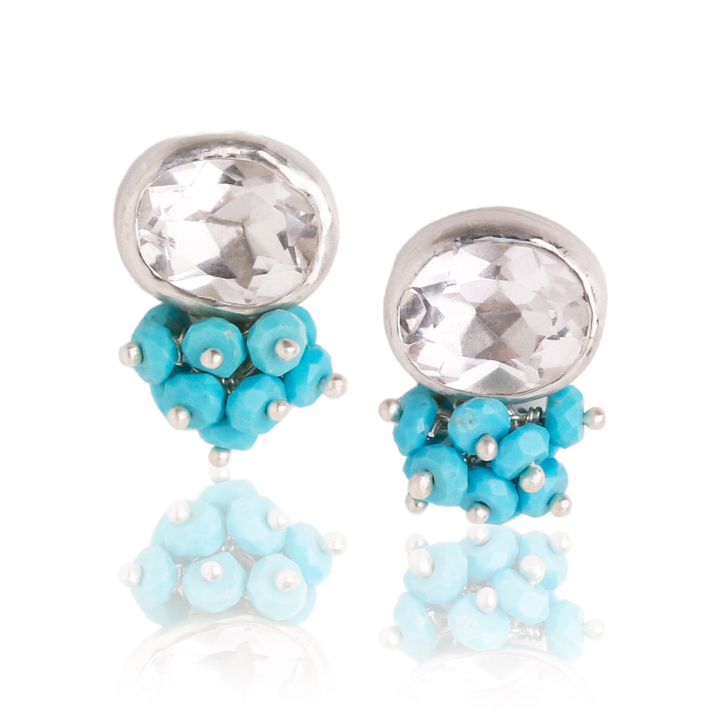 Faceted Crystal & Turquoise Clusters Earrings