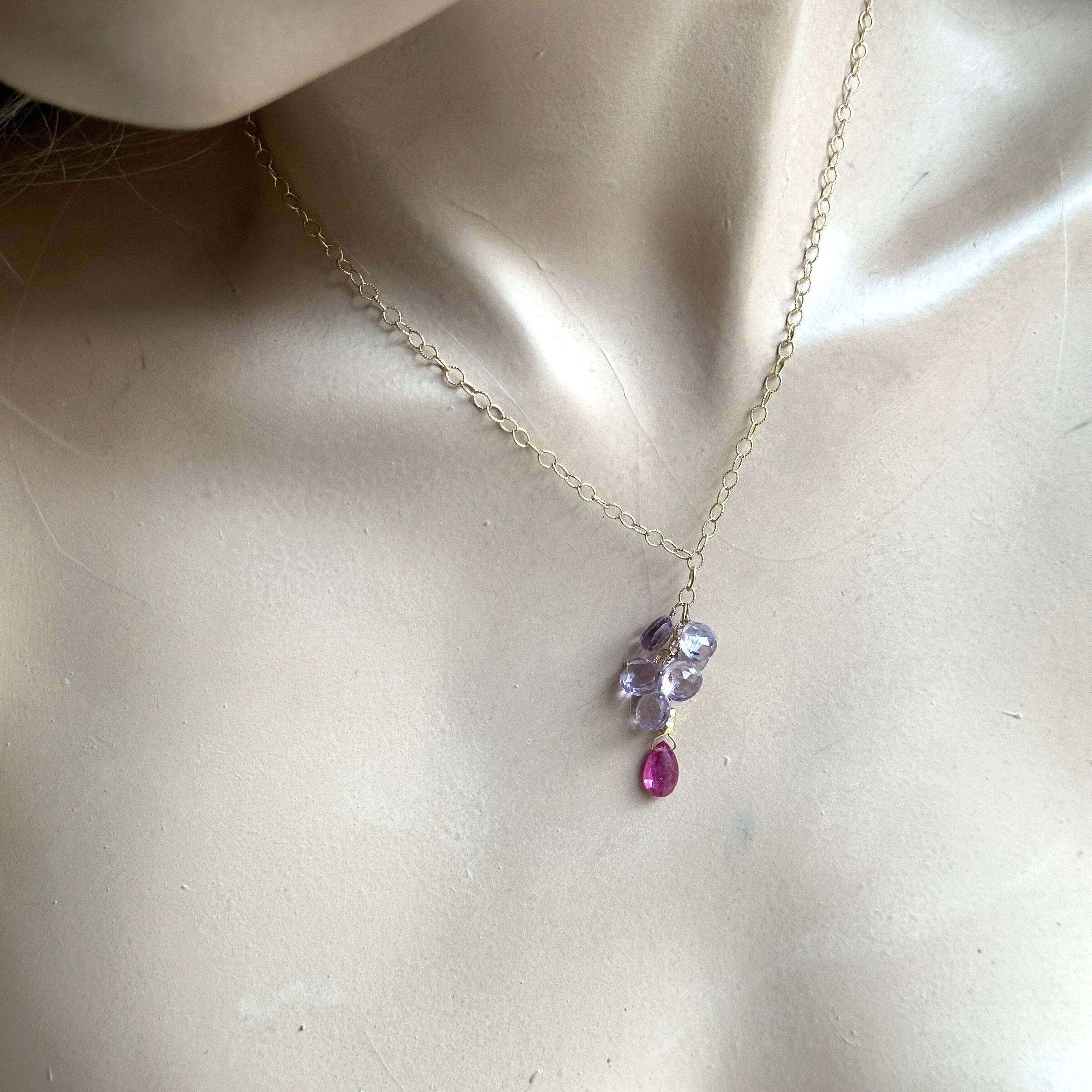 Pink Sapphire & Lilac Amethyst Cluster Necklace