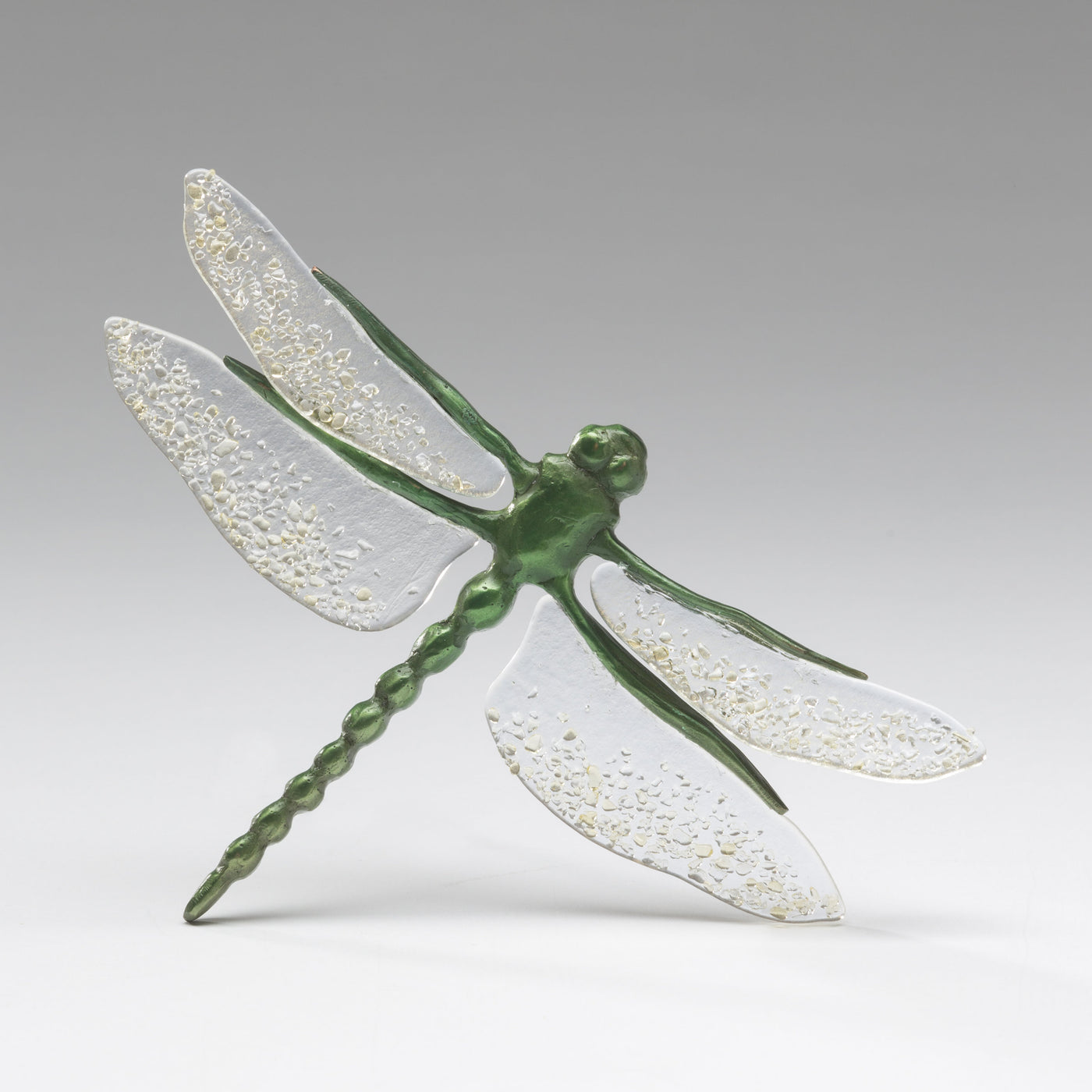 Vibrant Green Dragonfly with Clear Tinted Wings