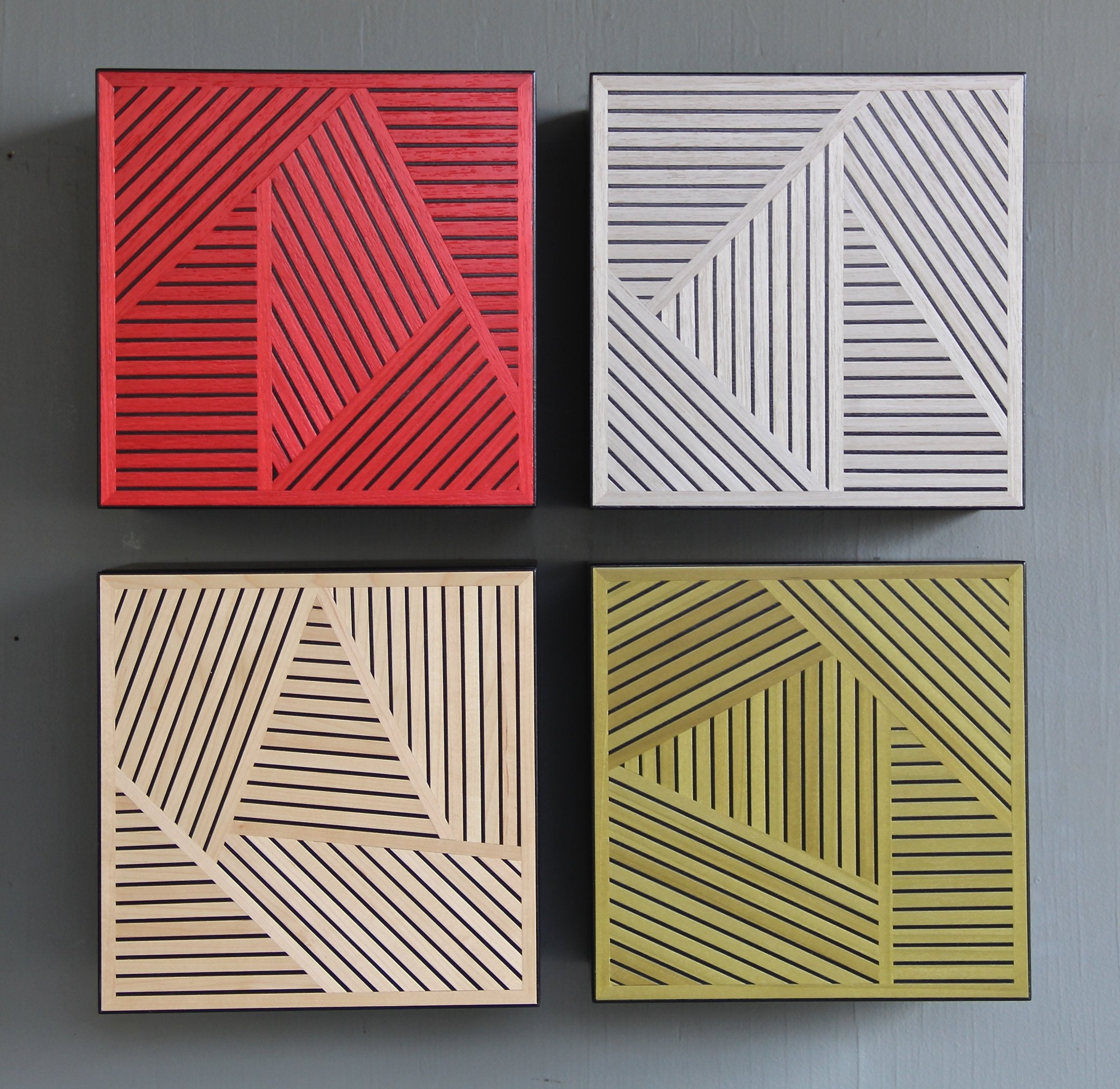 clockwise from top left: red, silver, willow green, maple