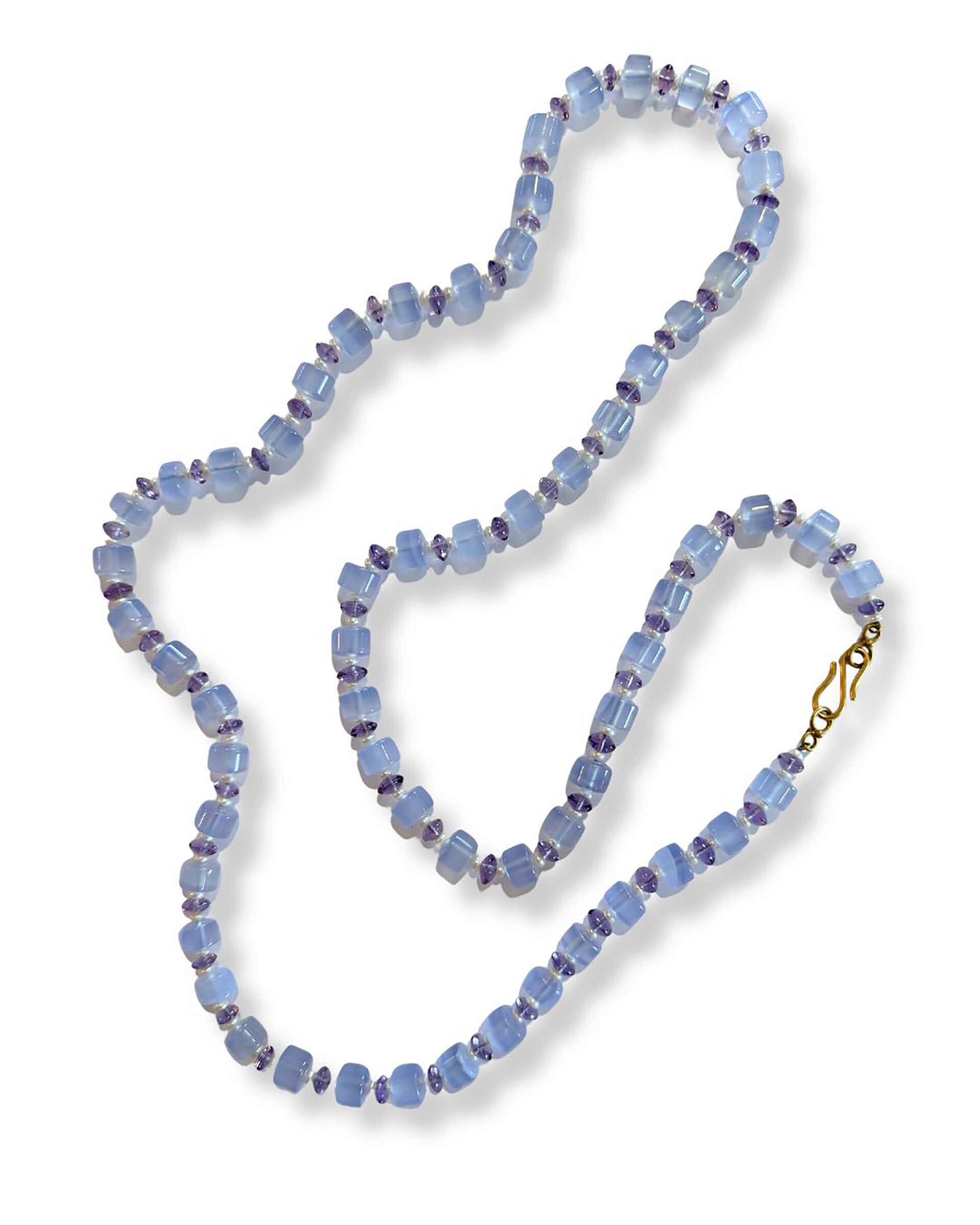 Blue Chalcedony, Amethyst & Pearl Necklace