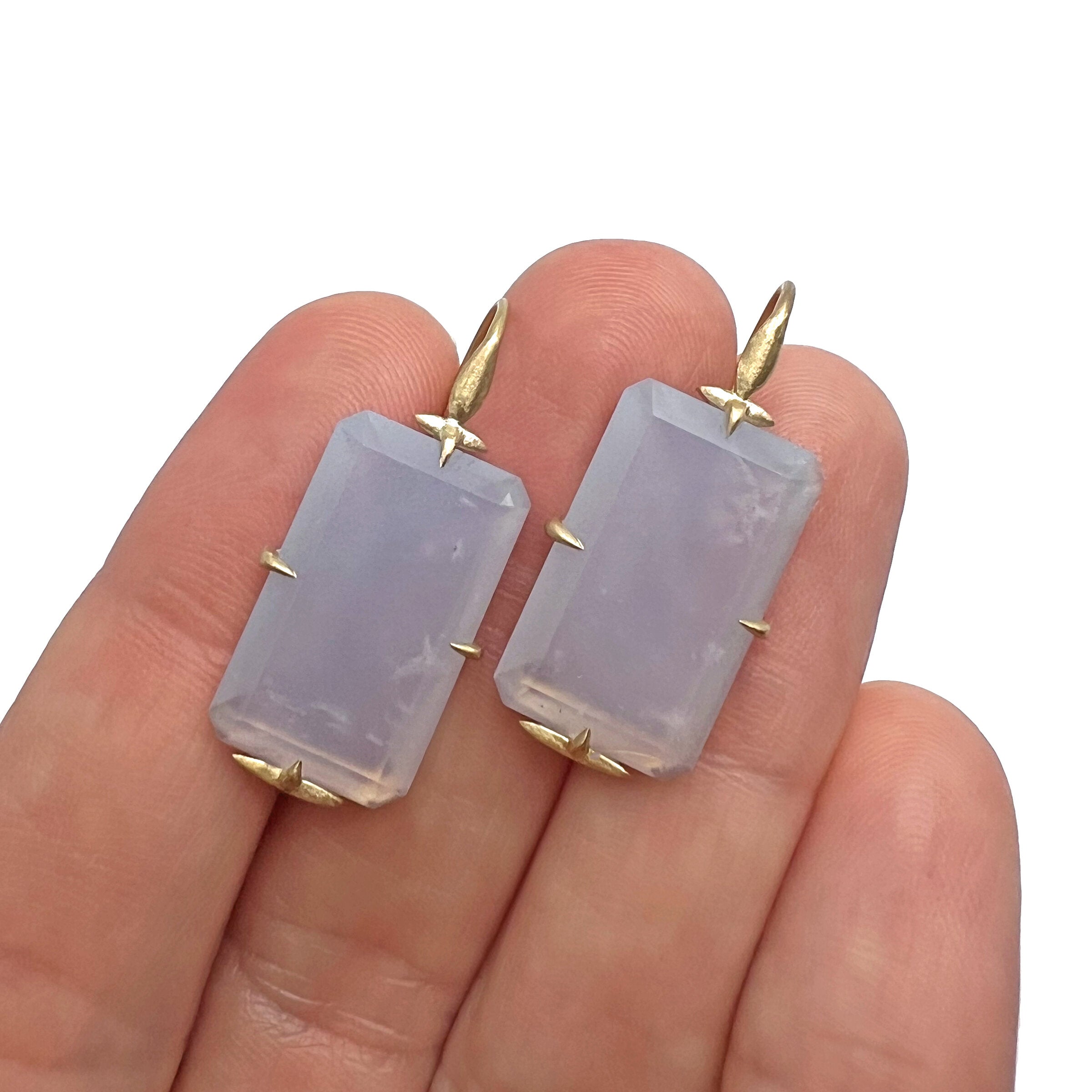 Rectangular Chalcedony Drop Earrings