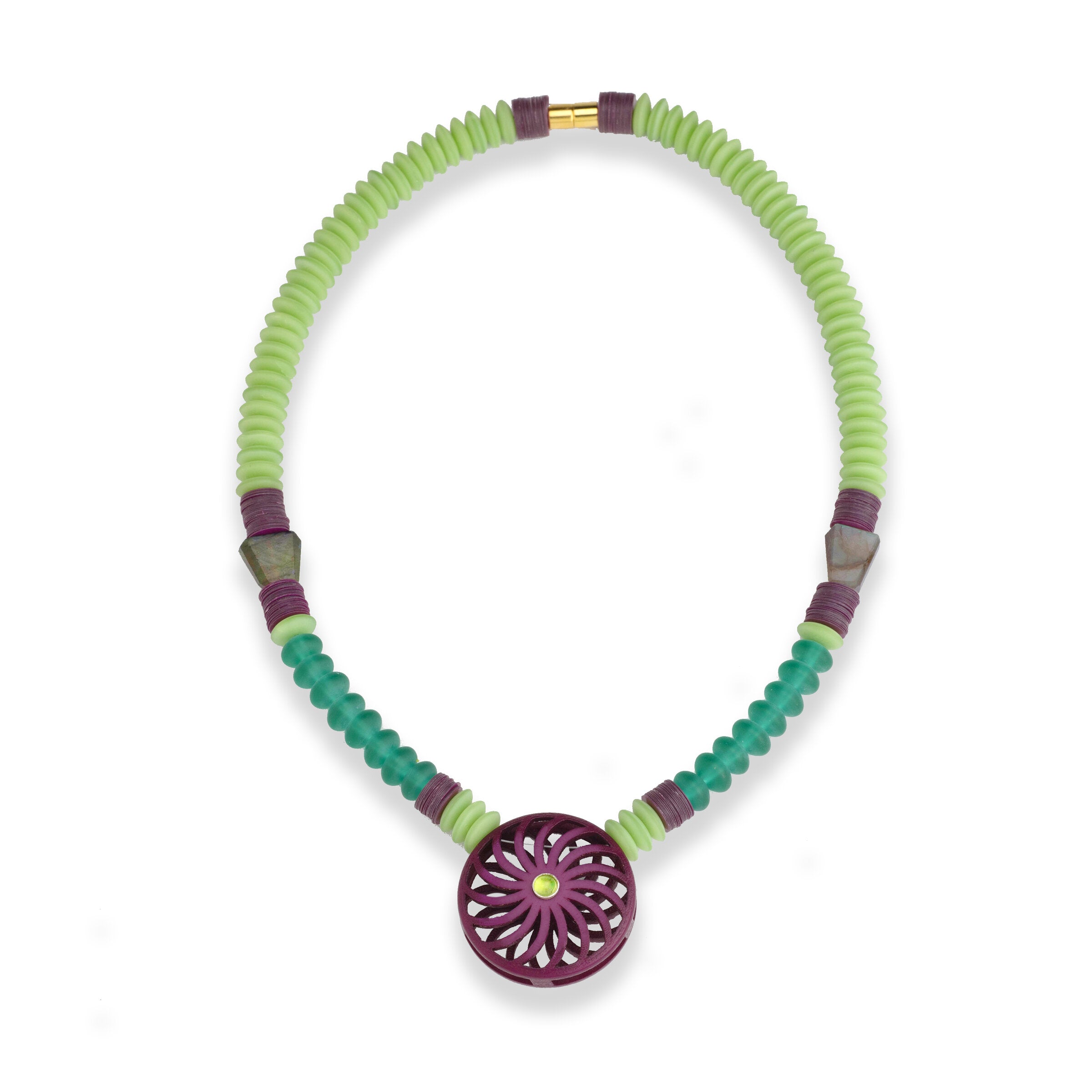 Green & Maroon Whirligig Necklace