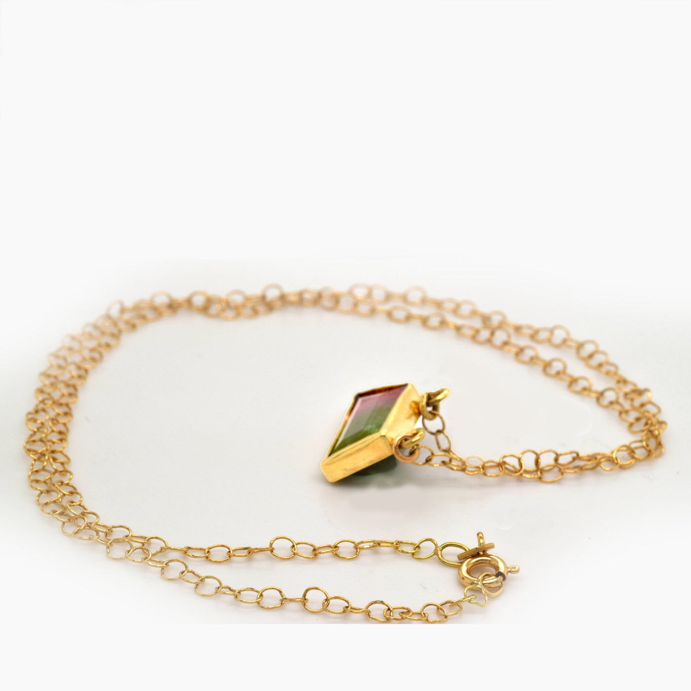 Watermelon Tourmaline Gold Trapezoid Necklace