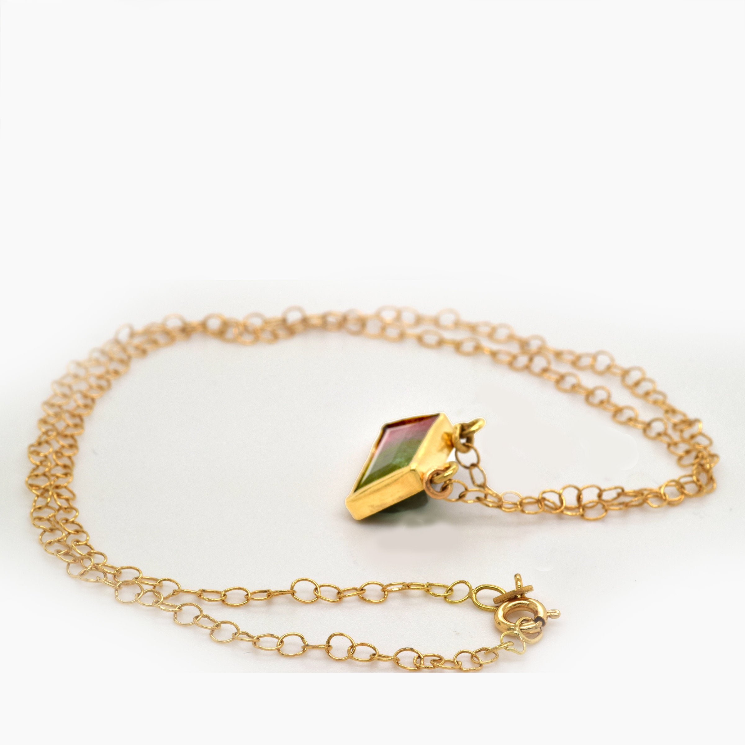 Watermelon Tourmaline Gold Trapezoid Necklace