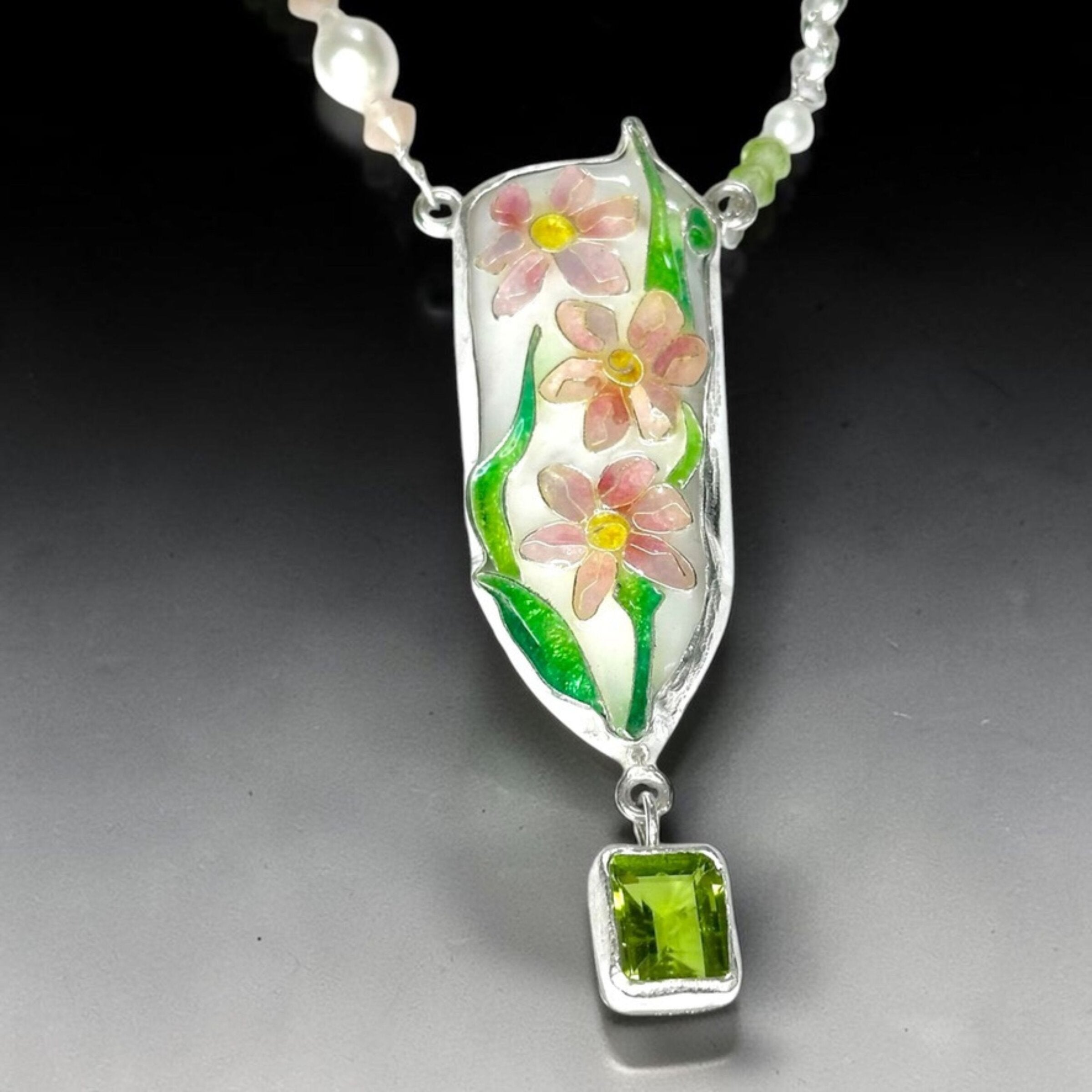 Cloisonne Clematis Necklace