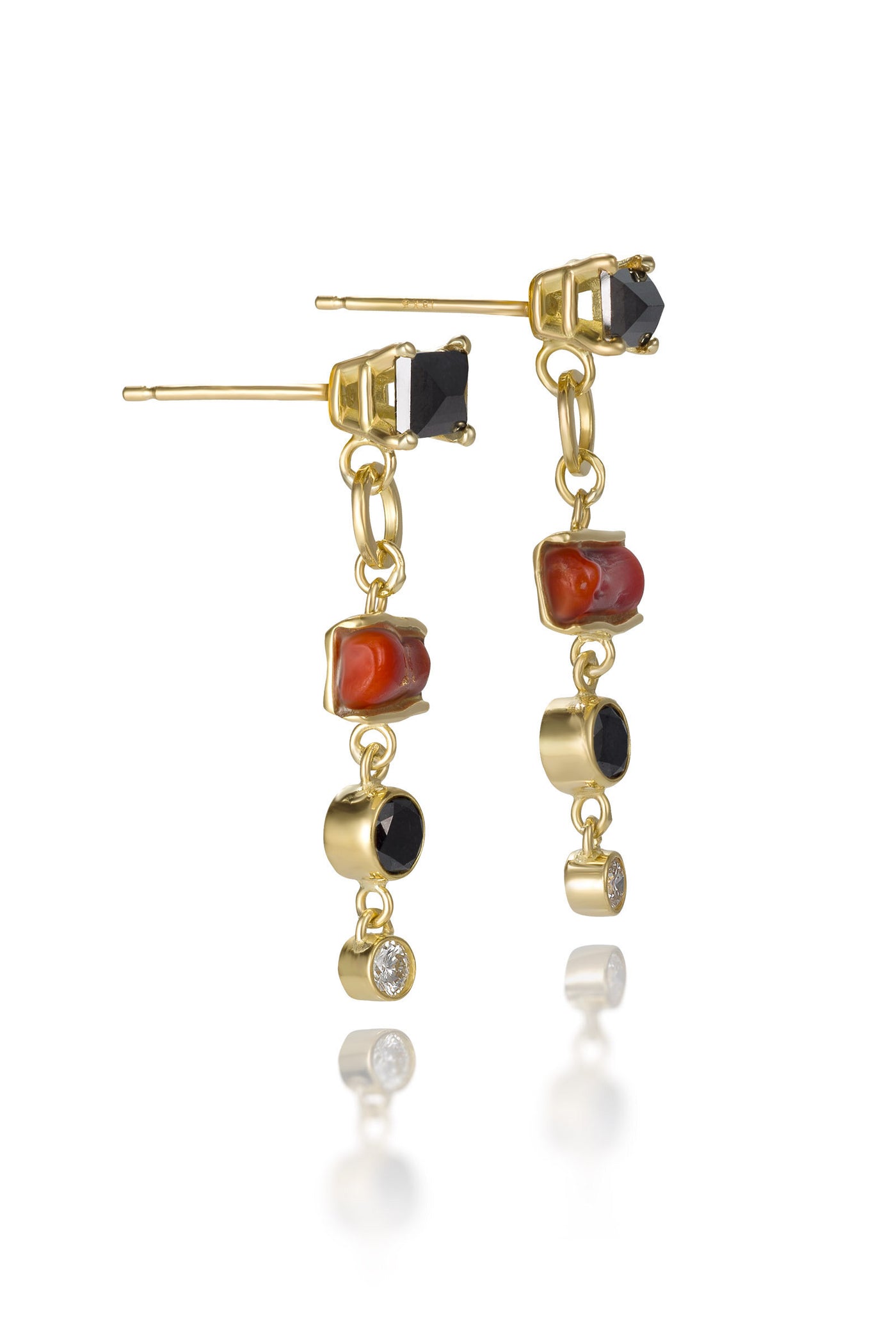 Black Diamonds & Coral Earrings