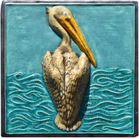 Pelican Sculptural Tile in Seafoam with Steel Matte Border