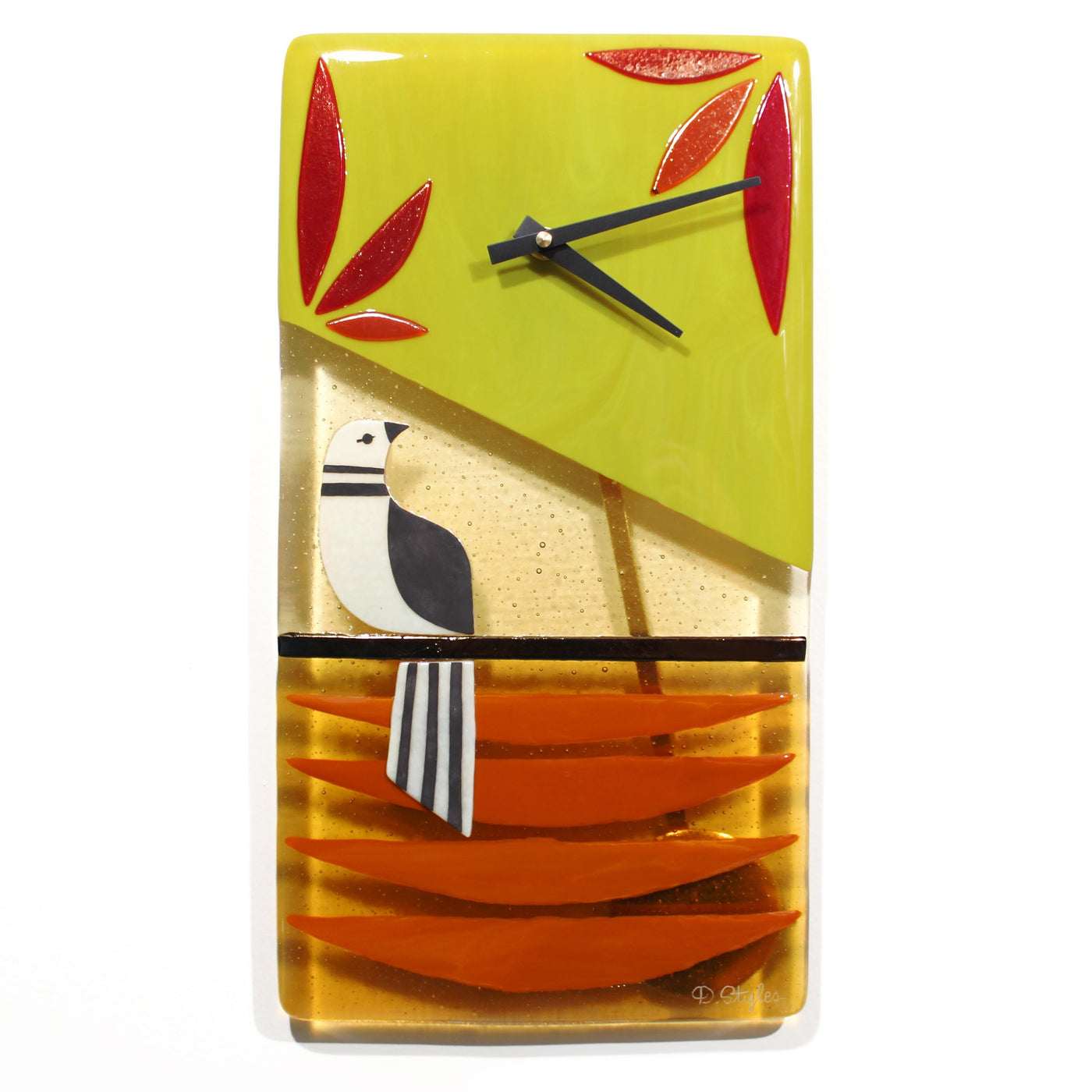 Mod Bird Fused Glass Pendulum Clock