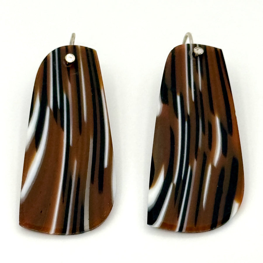Brown, White & Black Striped Earrings