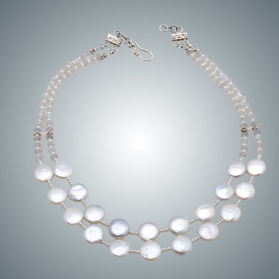 Coin Pearl and Sterling Silver Necklace