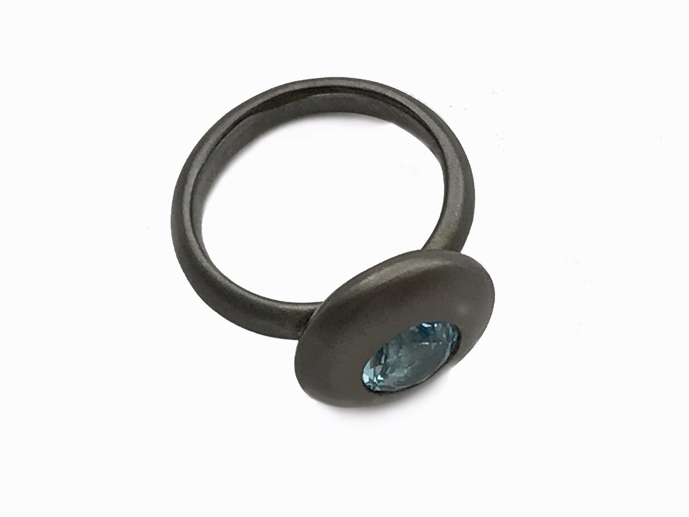 Ellipse Ring in Blackened Silver and Blue Topaz