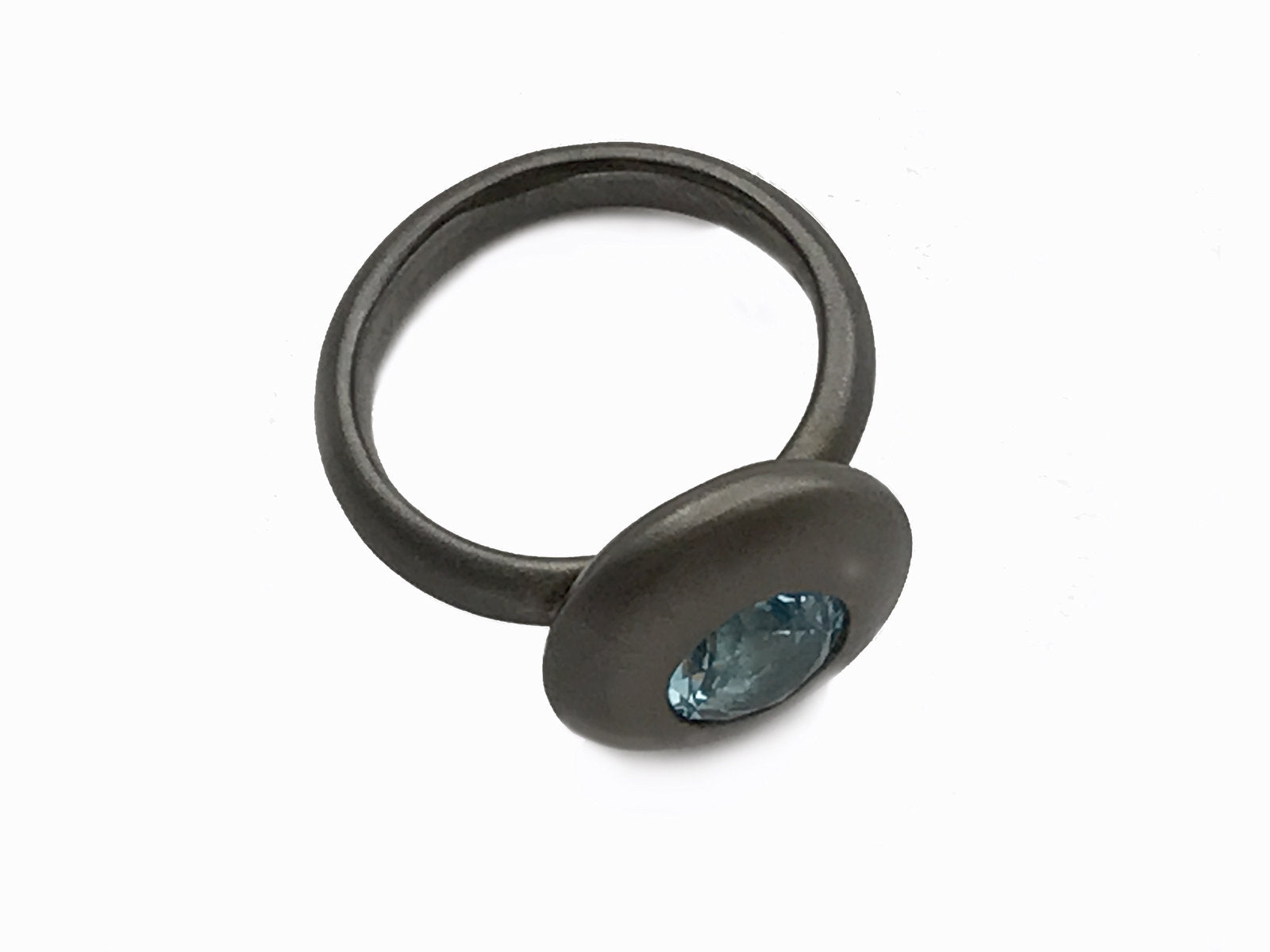 Ellipse Ring in Blackened Silver and Blue Topaz