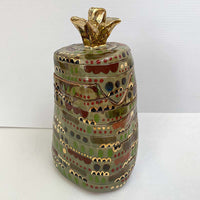 Tall Green and Gold Ceramic Box
