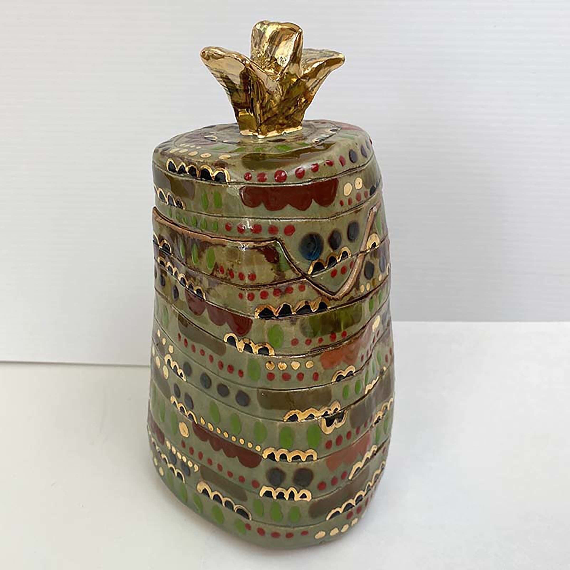 Tall Green and Gold Ceramic Box