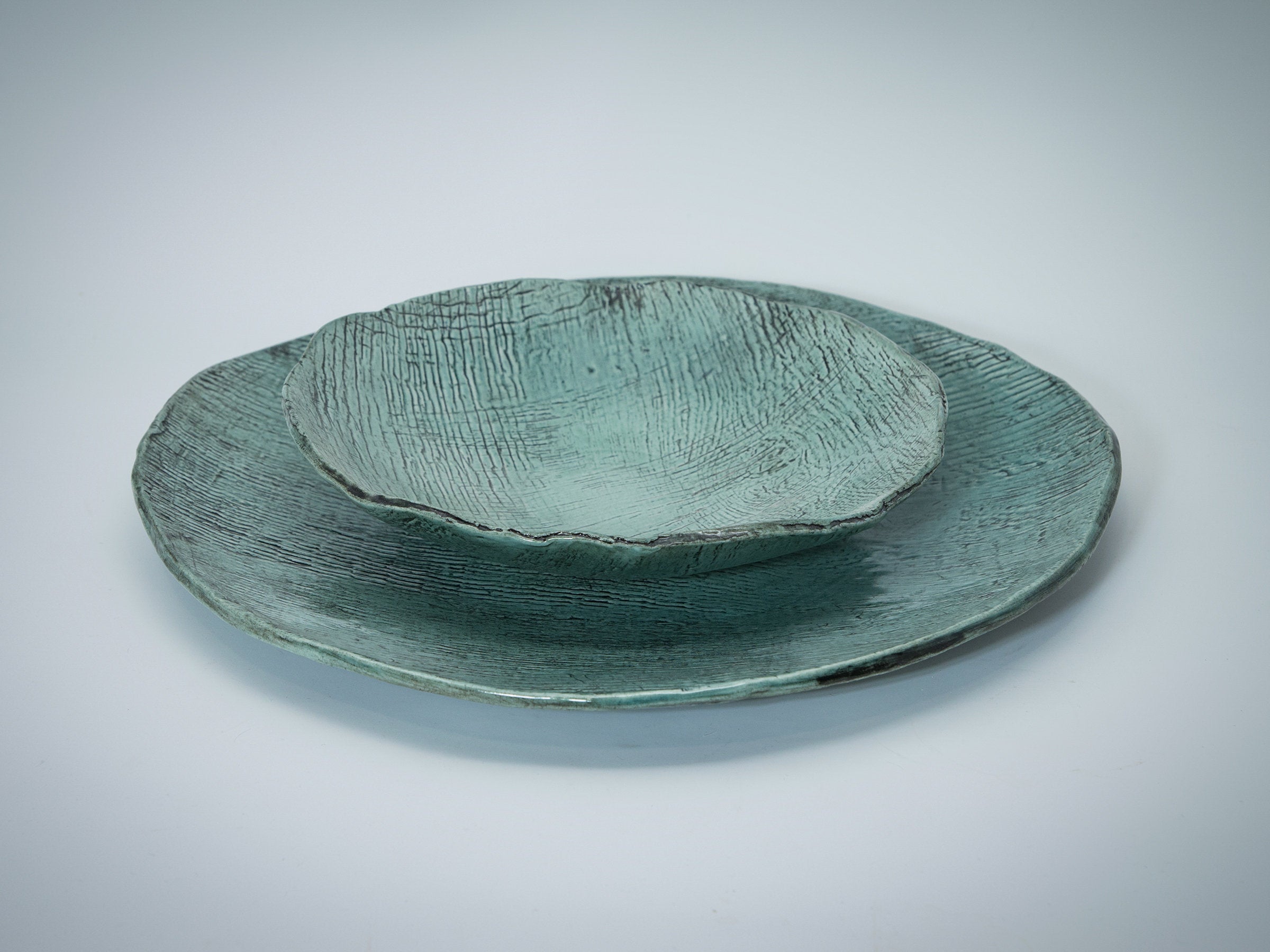 Woodgrain Slab-Built Platter & Bowl