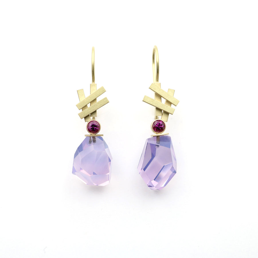Lavender Quartz & Pink Garnet Earrings