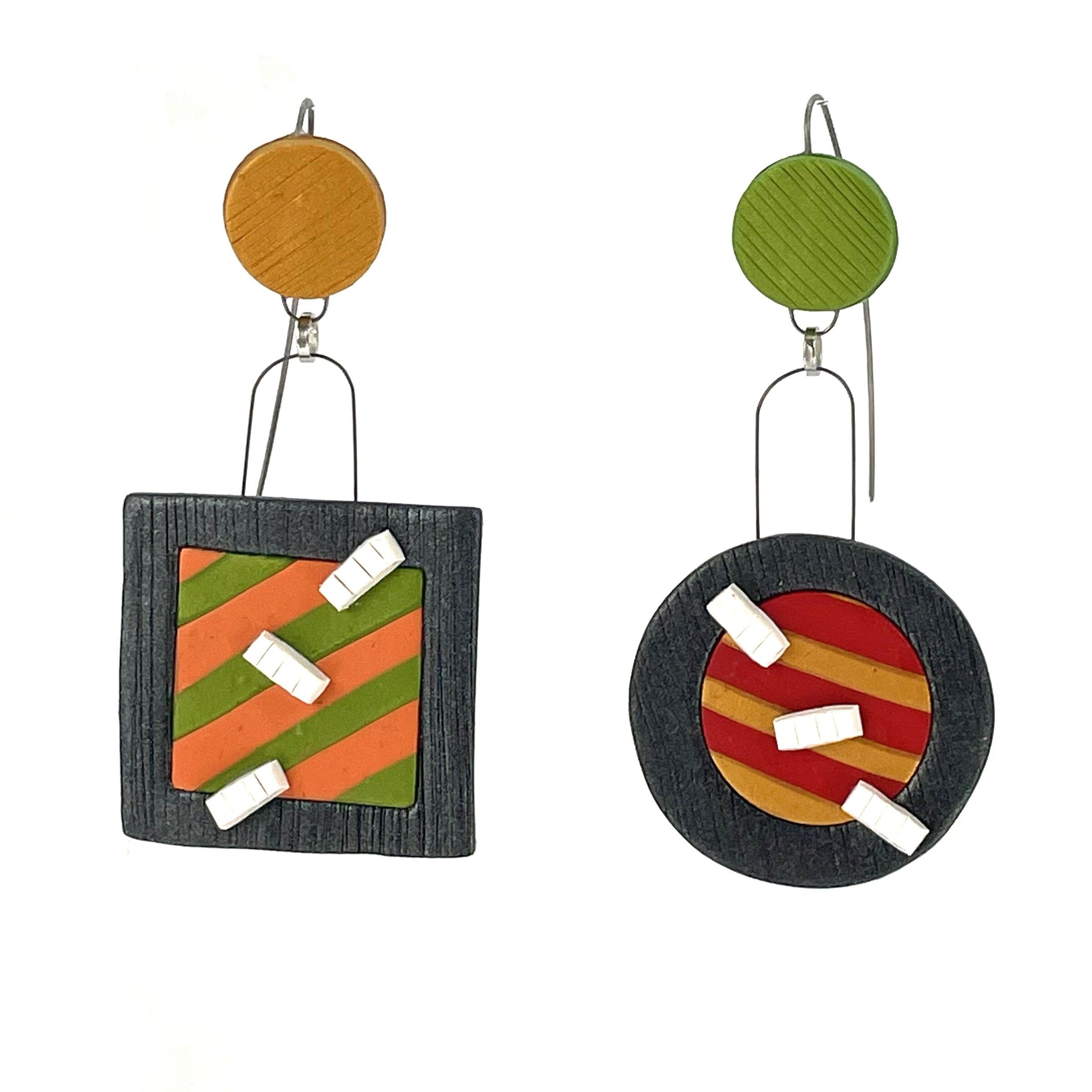 Fishhook Circle Square Earrings