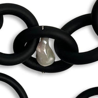 Triple Strand Black Rubber Necklace with White Baroque Pearls