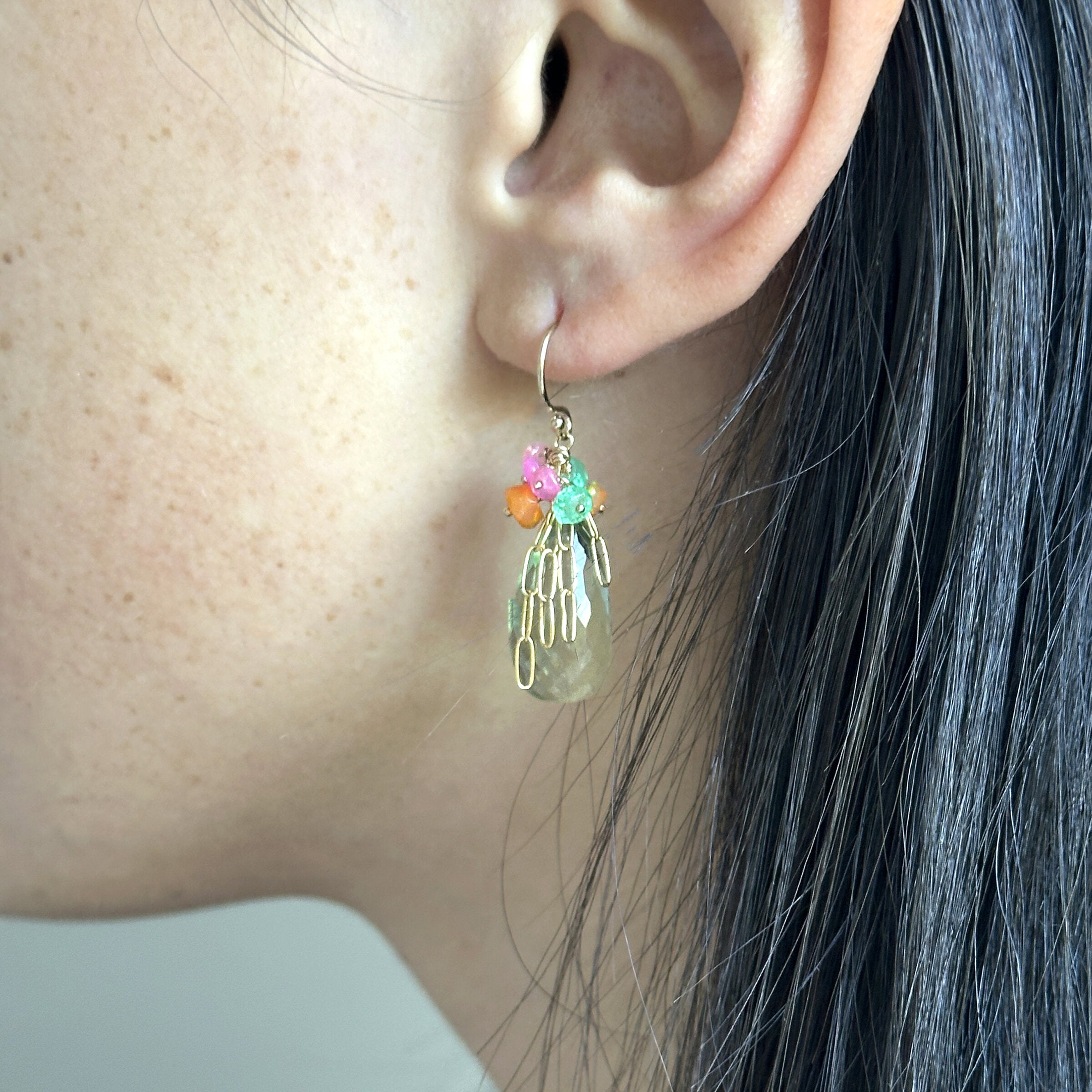 Green Amethyst Opal Chain Earrings
