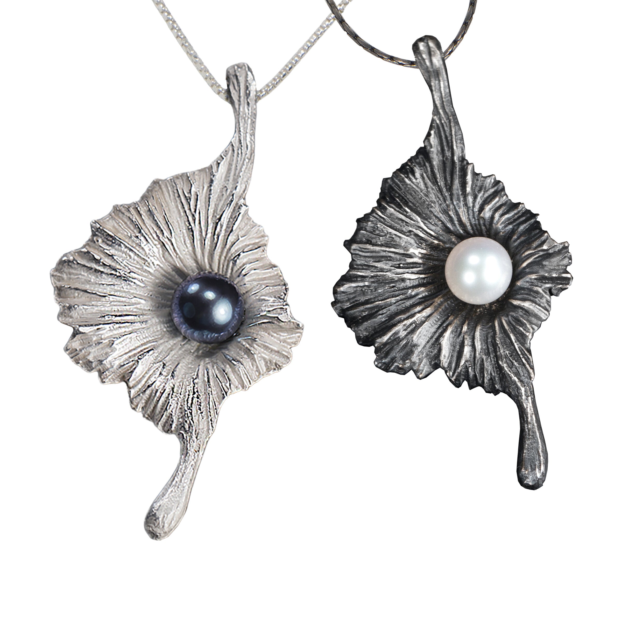 Black Pearl & Bright Silver (left) and White Pearl & Oxidized Silver (right)